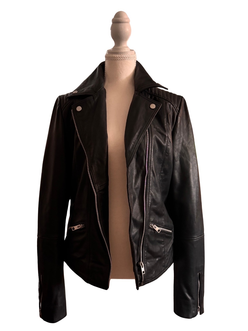Barneys New York Black Leather Moto Jacket